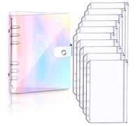 Betinyar Raccoglitore per notebook A6 in PVC morbido arcobaleno e 10 pezzi A6 formato A6 fogli sciolti, carta ricaricabile, raccoglitore traslucido con cerniera (rainbow)