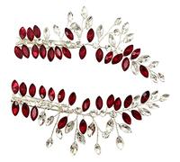 BETITETO Fermaglio per capelli da sposa, 2 pezzi, rosso, bianco e verde, con strass, accessorio per donne e ragazze, per feste di compleanno (rosso)