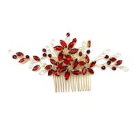 BETITETO Fermaglio per capelli da sposa con pettine con cristalli rossi, fiore di vite, accessorio per capelli per donne e ragazze (oro, rosso - 2)