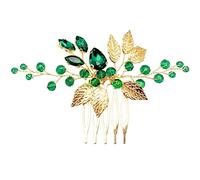BETITETO Pettine per capelli da sposa, con foglie di vite e cristalli verde smeraldo, accessorio per matrimoni, donne e feste (verde smeraldo)