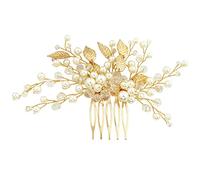 BETITETO Pettine per capelli da sposa con perle e foglie dorate, accessorio per capelli per donne e ragazze, per feste (oro)