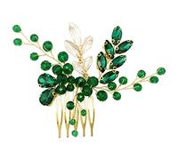 BETITETO Pettine per capelli da sposa in cristallo, accessorio per capelli da sposa con foglie di vite dorate, per donne e ragazze (verde)