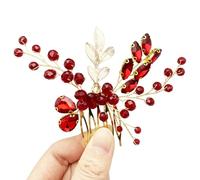 BETITETO Pettine per capelli da sposa in cristallo, accessorio per capelli da sposa con foglie di vite e strass, colore: rosso vino