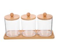 BETOOKY Barattoli Trasparenti con Coperchio in Bamboo per Organizzare Cotton Fioc Dischetti e Palline di Cotone Contenitori Compatti per Bagno e Vanity