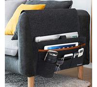 Betoores Borsa per Bracciolo Divano, Sedia Poltrona Divano Organizer con Foro Appeso per Bottiglie d'Acqua, iPad, Tavoletta, Riviste, Telecomando, Auricolari - Grigio Scuro