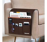 Betoores Tasca Portaoggetti Divano, Organizer da Bracciolo per divano, Antiscivolo Caddy per iPad, Tavoletta, Riviste, Cellulare, Occhiali, Matita - Marrone