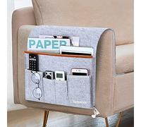 Betoores Tasca Telecomandi da Divano, Organizer da Bracciolo con 6 tasche, Tasca Portaoggetti per Letto per iPad, Tavoletta, Riviste, Cellulare, Occhiali, Matita - Grigio Chiaro