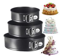 BETOY Teglia da Forno Rotonda, Fondo Piatto, con Rivestimento Antiaderente, Stampo Tondo per Torte in Acciaio al Carbonio, Nero, Set da 3 (24 cm, 26 cm e 28 cm)