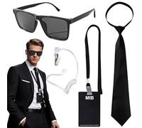 Betrynidil Costume Da Agente Segreto Set, Spy Costume Set, Completo Con Accessori: Include Occhiali, Cravatta, Documento e Auricolari Per Cosplay (A)