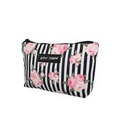 Betsey Johnson 8.5 Inch Zipper Cosmetic Pouch Small Toiletry BagLightweight Durable Polyester Organizer with Inner Zipped Pocket Good For Makeup Accessories and Travel Needs (Stripe Roses)
