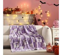 Betsey Johnson - Coperta, morbida coperta burrosa per divano o letto, audacemente peluche e biancheria da letto oversize, decorazione per Halloween (teschio a scacchi screpolato viola, 127 x 178 cm)
