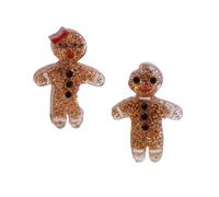 Betsey Johnson Orecchini da donna a forma di pan di zenzero non corrispondenti, gioielli festivi, placcati oro, plastica e glitter marroni, borchie