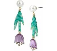 Betsey Johnson Viola Tulipano Fiore, Verde Acrilico, Simil Perla Pendente