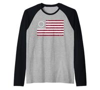 Betsy Ross Flag Camicia - Distressed Betsy Ross Bandiera Americana Maglia con Maniche Raglan