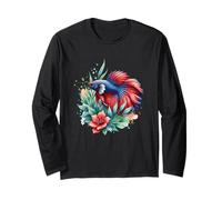 Betta Fish Colori Vivaci Disegno Floreale Maglia a Manica