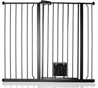 Bettacare Cancelletto per Animali con Gattaiola Bloccabile, 113.8cm - 121.4cm, Nero, Altezza di 104cm, Barriera di Sicurezza Extra Alta per Cani con Gattaiola