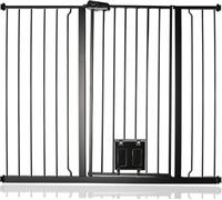 Bettacare Cancelletto per Animali con Gattaiola Bloccabile, 120.3cm - 127.9cm, Nero, Altezza di 104cm, Barriera di Sicurezza Extra Alta per Cani con Gattaiola