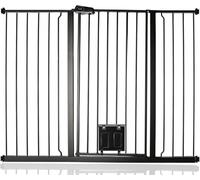 Bettacare Cancelletto per Animali con Gattaiola Bloccabile, 126.7cm - 134.3cm, Nero, Altezza di 104cm, Barriera di Sicurezza Extra Alta per Cani con Gattaiola