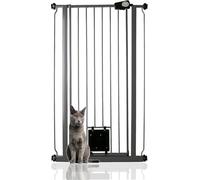Bettacare Cancello per Animali con Sportello Bloccabile per Gatti, 68.5cm - 75cm, Grigio Ardesia, Altezza di 104cm, Barriera di Sicurezza Extra Alta per Cani con Sportello per Gatti