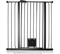 Bettacare Cancelletto per Animali con Gattaiola Bloccabile, 94.3cm - 101.9cm, Nero, Altezza di 104cm, Barriera di Sicurezza Extra Alta per Cani con Gattaiola
