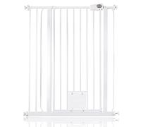 Bettacare Cancello per Animali con Sportello Bloccabile per Gatti, 87.9cm - 95.5cm, Bianco, Altezza di 104cm, Barriera di Sicurezza Extra Alta per Cani con Sportello per Gatti