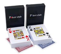 Bettecso Set di 2 mazzi Poker Club Carte 100% Plastica, 54 carte per mazzo, rosso e blu, 6,3 x 8,8 cm, con jolly joker, gioco Poker Texas Hold'em