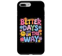 Better Days Are On The Way, simpatici fiori retrò a forma di faccia felice, divertenti Custodia per iPhone 7 Plus/8 Plus