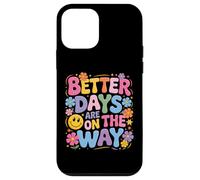 Better Days Are On The Way, simpatici fiori retrò a forma di faccia felice, divertenti Custodia per iPhone 12 mini