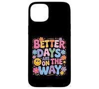 Better Days Are On The Way, simpatici fiori retrò a forma di faccia felice, divertenti Custodia per iPhone 15 Plus