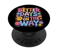 Better Days Are On The Way, simpatici fiori retrò a forma di faccia felice, divertenti PopSockets PopGrip Adesivo