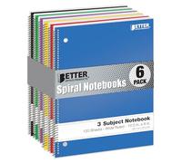 Better Office Products 6 quaderni a spirale a 3 soggetti con divisori tascabili resistenti, 26,7 x 20,3 cm, 6 colori primari assortiti