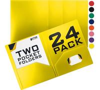 Better Office Products, cartella portadocumenti in plastica con 2 tasche, formato lettera, confezione da 24, giallo
