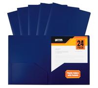 Better Office Products, cartella portadocumenti in plastica con 2 tasche, formato lettera, confezione da 24, blu