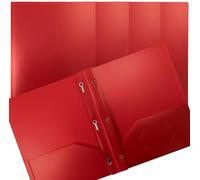 Better Office Products Cartelline a 2 tasche con rebbi, in plastica rossa, peso pesante, formato lettera in poli, confezione da 24, con 3 clip di fissaggio in metallo, rosso