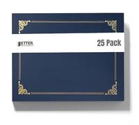Better Office Products Confezione da 25 porta certificati, per diploma, con bordo in lamina d'oro, per carta formato lettera, 25 pezzi, blu