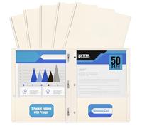Better Office Products, confezione da 50 cartelle tascabili con rebbi, carta bianca, struttura opaca, 50 pezzi, con 3 clip in metallo, colore bianco