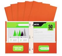 Better Office Products Orange Paper 2 Pocket Folders with Prongs, 50 Pack, Matte Texture, Letter Size Paper Folders, 50 Pack, with 3 Metal Prong Fastener Clips, Orange