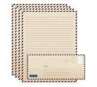 Better Office Products Set di carta da lettere vintage per posta aerea, set da 100 pezzi (50 fogli a righe + 50 buste abbinate), formato lettera 21,6 x 27,9 cm, carta a doppia faccia e a righe, by