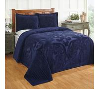 Better Trends Ashton Collection - Copriletto 100% in ciniglia di cotone, per letto king size, 304,8 x 279,4 cm, motivo medaglione, colore: blu navy, morbido e leggero, trapuntato, per tutte le