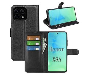 betterfon Custodia a portafoglio per Honor X8A, in pelle PU, con funzione leggio, scomparti per carte di credito, colore nero