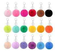 BetterJonny 18 portachiavi colorati con pompon da 6,1 cm, palla in pelliccia sintetica, multicolore, con gancio per portachiavi, portachiavi fai da te, accessori da donna, Mixcolor, 6 cm