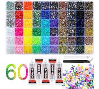 BetterJonny - 48000 strass per unghie, 3 mm, kit di strass per nail art, con retro piatto, pinzette, penna, colla, per artigianato, nail art, pittura con diamanti