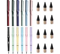 BetterJonny Set di 12 matite perpetue, in metallo, senza inchiostro, con gomma, 12 pezzi, con testa intercambiabile, infinity Pencil per la scuola, senza inchiostro ed ecologico D