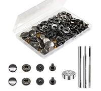 BetterJonny - Set di 24 bottoni a pressione in pelle resistenti, 15 mm, bottoni a pressione in metallo, rivetti in pelle, con 4 strumenti per fissare vestiti, bracciali, giacche, jeans, colore nero,