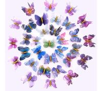 BetterJonny - Set di 32 fermagli per capelli a forma di farfalla, 3D con farfalla, per ragazze e donne, colore: blu e viola
