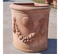 Bettini Deruta | Vaso Angolare Alto Terracotta Decorato Festone Rosa + Piedini