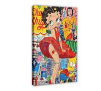 Betty Boop Graffiti Art Banksy Art 3D Street Art Pop Art Poster Decorativo Su Tela Da Parete Per Tela Poster Wall Art Decor Stampa Dipinti per Soggiorno Camera da Letto Decorazione Cornice Stile 24x