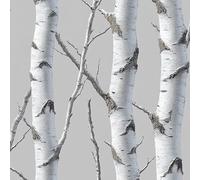 Betulla 3D Carta da Parati Rimovibile Grigio Foresta Rami Albero Autoadesiva Impermeabile Ispessita Opaco Pellicola Adesivo Mobilia Decorativo Rullo Sticker per Cucina Camera da Letto Bagno 0.52x20 m