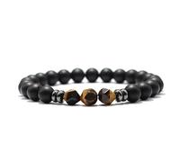 Betulla Bianca Bracciale in Pietra di Onice Nero con Occhi di Tigre e Sodalite, Perle Irregolari Naturali, Gioiello da Uomo