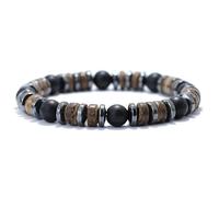 Betulla Bianca Braccialetto Uomo in Ematite Nera e Legno, con Simbolo Budda